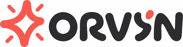 Orvyn wordmark logo as a raster PNG, with a coral spark next to a charcoal wordmark
